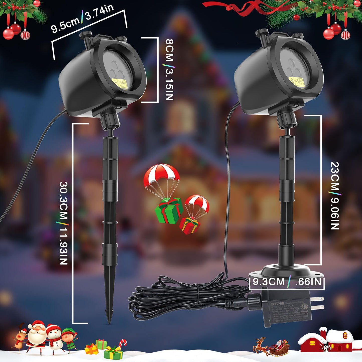 Christmas Laser Lights Projector Outdoor with 4 Dynamic Slides, 2-in-1 Moving RGB Firefly Laser Lights with Remote,Timer, Landscape Holiday Porjector for Window Wall Xmas Decor