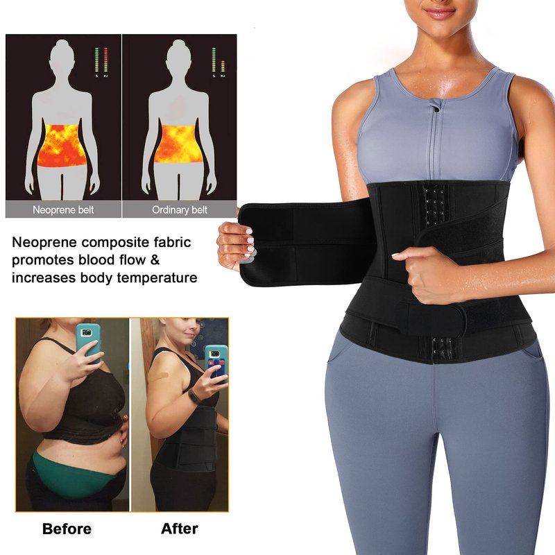 Eleady Wowen Sauna Waist Trainer Trimmer Belt for Weight Loss Corset Slimming Body Shaper Cincher Workout Sweat Sport Girdles (Black, Medium)