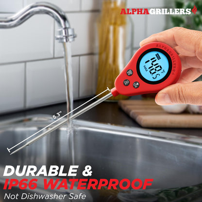 Alpha Grillers Instant Read Meat Thermometer Digital Food Thermometer for Cooking Grilling Bread Baking Liquids and Air Fryer with Temperature Guide, Long Probe and Large Backlit Display