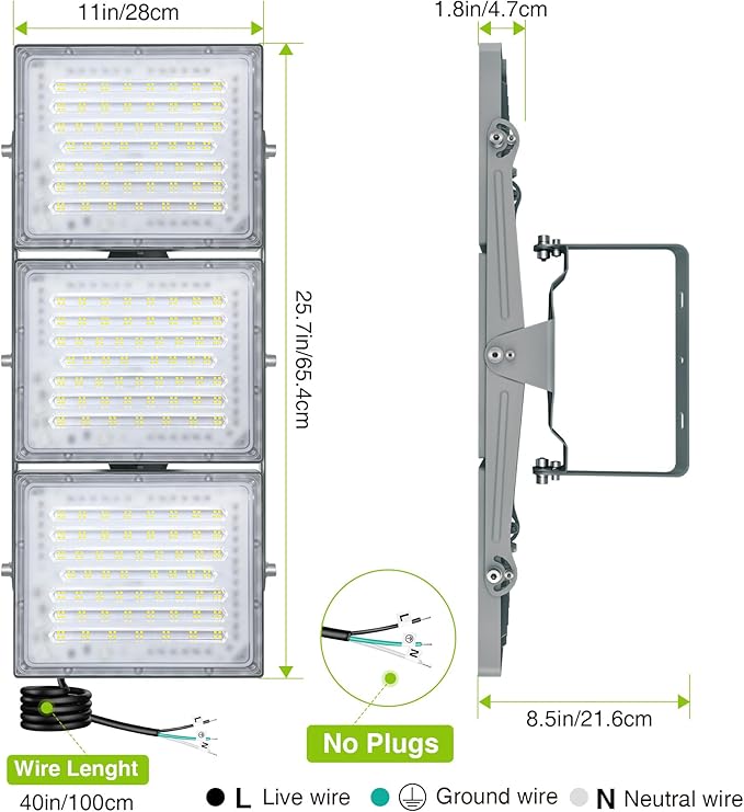 STASUN 2 Pack LED Flood Lights Outdoor, Max Series 480W 48000lm 6000K Daylight IP66 Waterproof, Commercial Parking Lot Lights, 3 Heads for Yard Street Stadium Outdoor Area Floodlight Security Light