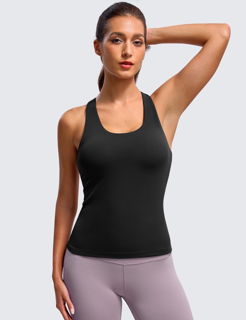 BAYDI Clouduxi Workout Tank Tops for Women Racerback Yoga Shirts with Built in Bra Gym Athletic Sleeveless Camisole Black