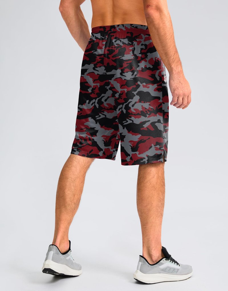 G Gradual Men's Athletic Shorts with Pockets 9" / 11" Long Basketball Shorts Lightweight Quick Dry Gym Workout Shorts for Men(Red Camo,M)