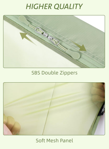 Bagail Ultralight Packing Cubes 7 Set, 3 Compression Packing Cubes 3 Packing Organizers With 1 Shoe Bag-Matcha Mesh