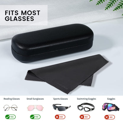 molshine Hard Shell PU Leather Glasses Case,Portable Eyeglass Case for Men Women Girl Travel Study Work (Black)