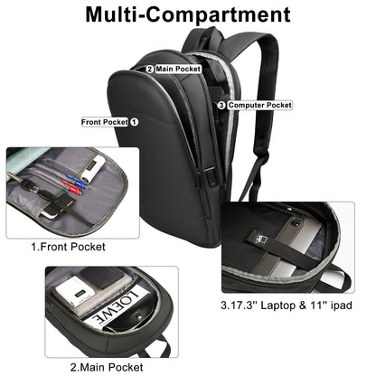 HEROIC KNIGHT Laptop Backpack, Expandable Business Travel Backpack with USB Charging Port, Water-Resistant Anti Theft Laptop Rucksack, Lightweight Computer Work Bag For Men Women, Fits 17.3 Inch-Black
