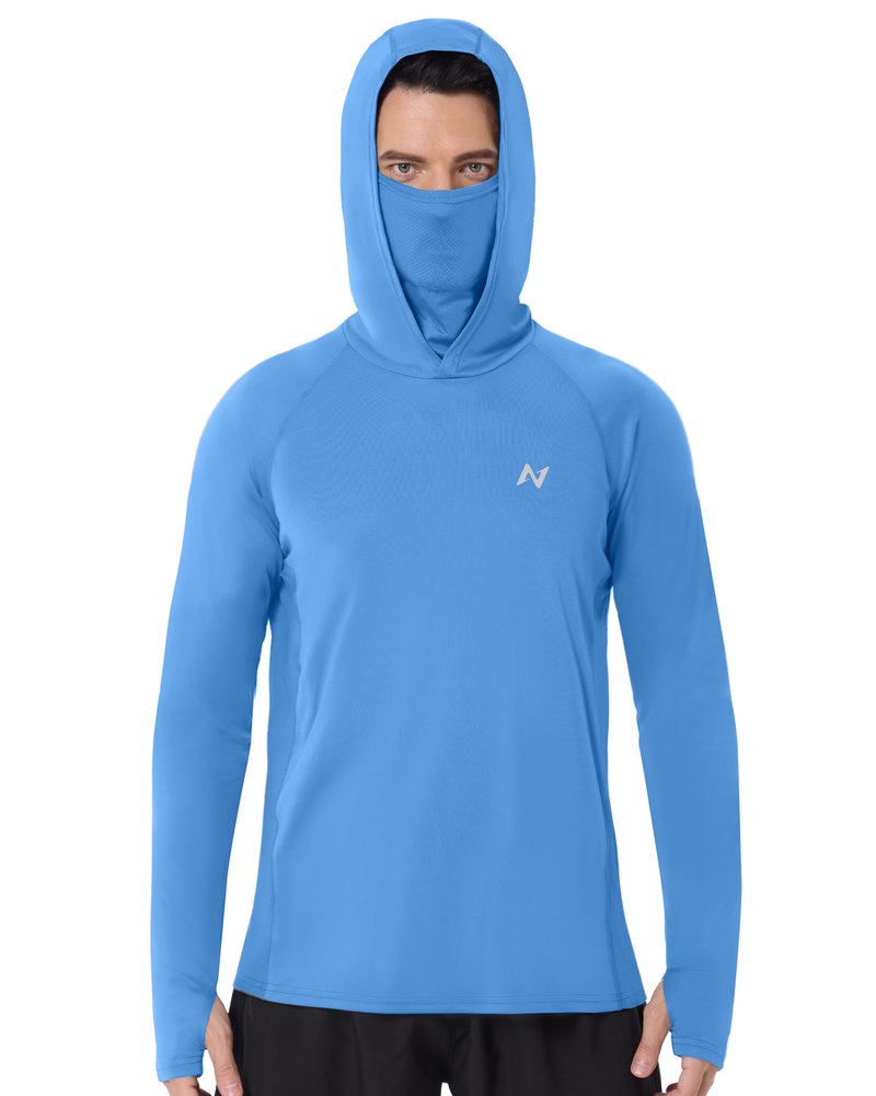 isnowood Men's UPF 50+ Fishing Sun Hoodie, UV Protection Long Sleeve Hooded Shirt with Mask for Hiking outdoor