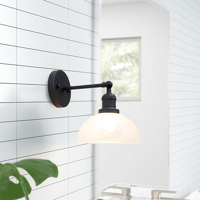 1-Light Vintage Wall Sconce Light with Milk White Glass Shade, Rustic Indoor Wall Mounted Lamp for Bedroom Vanity Bathroom Living Room Over Kitchen Sink