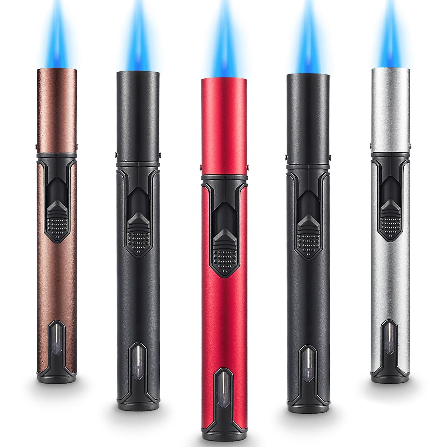 5 Pack Butane Torch Lighter, Urgrette 6-inch Refillable Pen Lighter Pencil Torch Lighter Adjustable Jet Flame Butane Lighter for Grill BBQ Candle Camping (Gas Not Included)