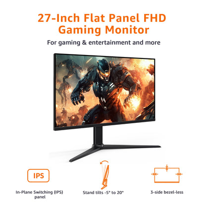 Amazon Basics 24 in Monitor, FHD 1080P, Max 100Hz, VESA Compatible, Built-in Speakers, Black