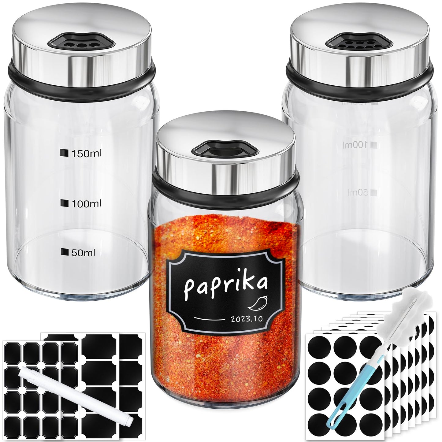 Segarty Spice Jars, 6 Pack 3 oz Spice Bottles with Shaker Lids, Glass Empty Storage Containers with Adjustable Stainless Steel Flow Top for Your Regularly Used Spices