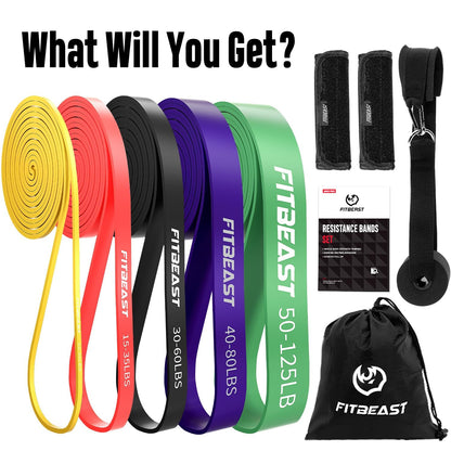 FitBeast Pull Up Bands Set, 5 Different Levels Resistance Band Pull Up for Calisthenics, Bodyweight Training, Muscle Toning, Yoga, Stretch Mobility, Pull Up Assistance Bands (Multicolor 5-125 LBS)