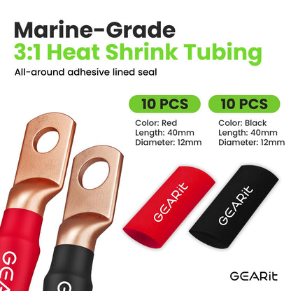 GearIT 4 Gauge Battery Cable - 15 Lugs, 20 Heat Shrink Wrap, CCA Wire, Amp Kit, 25 Feet Each (Black/Red)