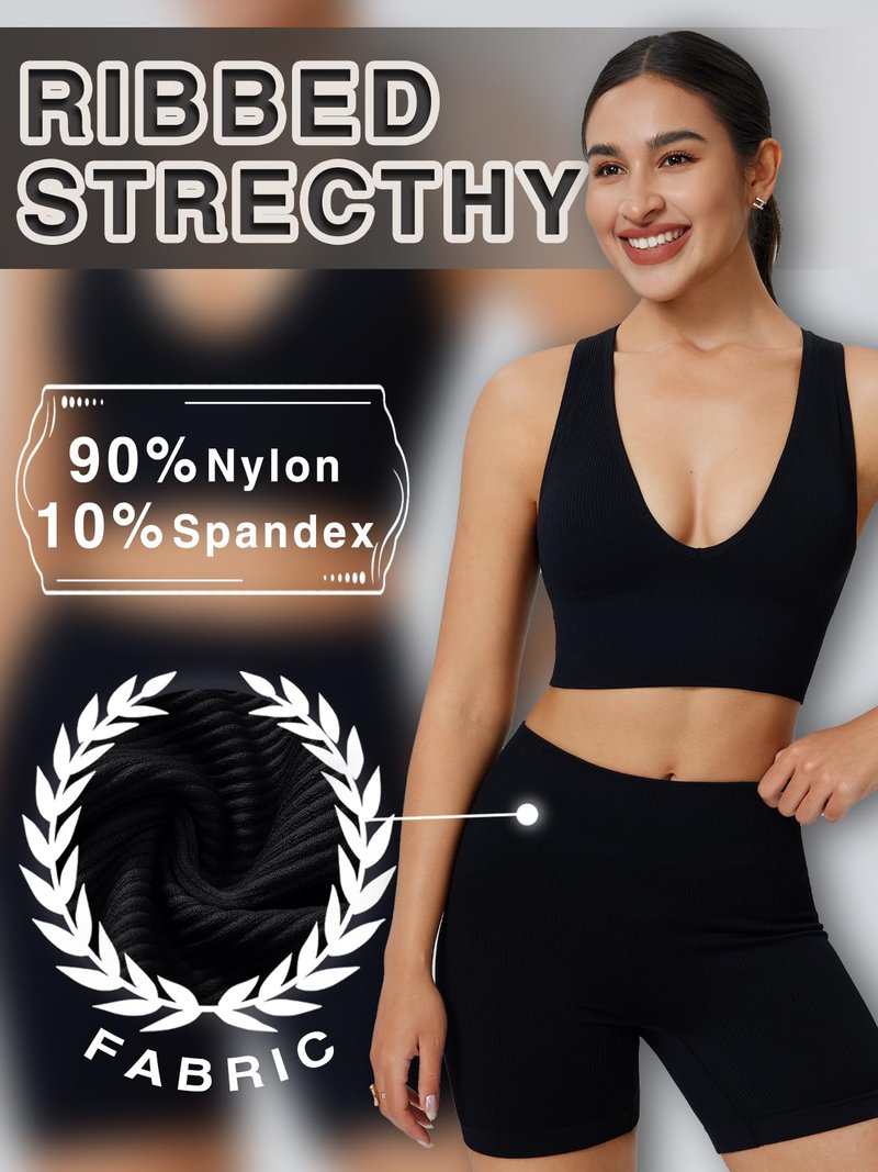 Zorwea Women's Ribbed Seamless Biker Shorts, High Waist Yoga Shorts, Tummy Control Athletic Workout Shorts for Gym Fitness Black