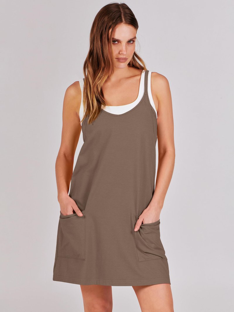 ANRABESS Women Athletic Dress Summer Tennis Workout Active Sports Mini Romper Dress Built in Shorts Travel Vacation Clothes Coffee XX-Large