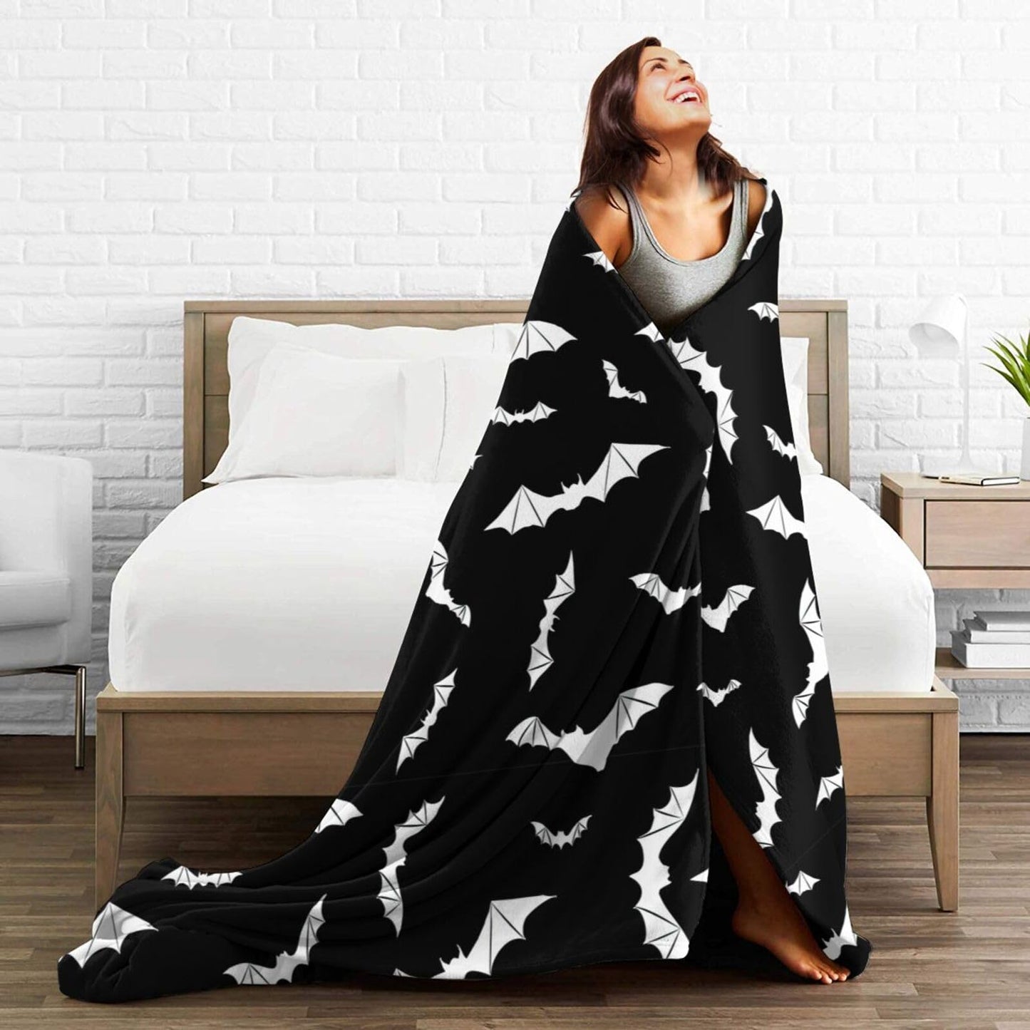 Bats Halloween Goth Fleece Flannel Blanket Throw Warm Lightweight Blankets for Home Office All Season (Bats Halloween Goth, 50X40)