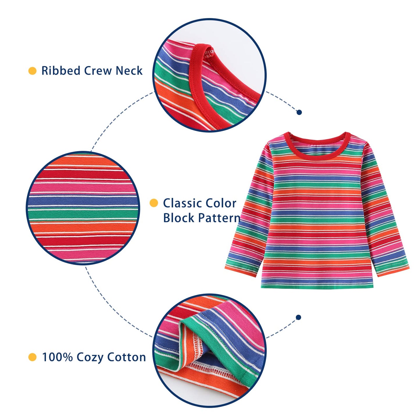 Little Boys Rainbow Striped Shirts Cotton Long Sleeve T-Shirts for Boys O-Neck Tops 3T