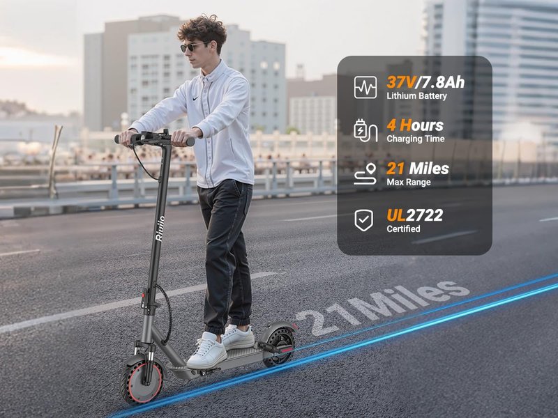 Electric Scooter for Adults - 19MPH, 21-Mile, Dual Suspension, 8.5" Solid Tires, 350W Motor, UL2272 Certified Foldable Commuting E-Scooter with App Control