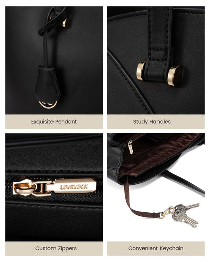 LOVEVOOK Laptop Tote Bag for Women, Work Bags Laptop Bag Teacher Tote Bag, Leather Computer Bag Large Purses Handbag Professional Briefcase, Black, Fits 15.6 Inch Laptop, Black