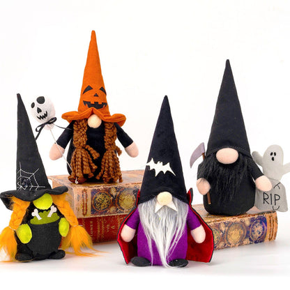 DraMosary Halloween Gnomes Plush Elf Decoration, 4PCS Handmade Reaper Witch Vampire Pumpkin Ghost Dolls for Halloween Table Ornament, Tiered Tray Decor, Party Favor, Trick or Treat