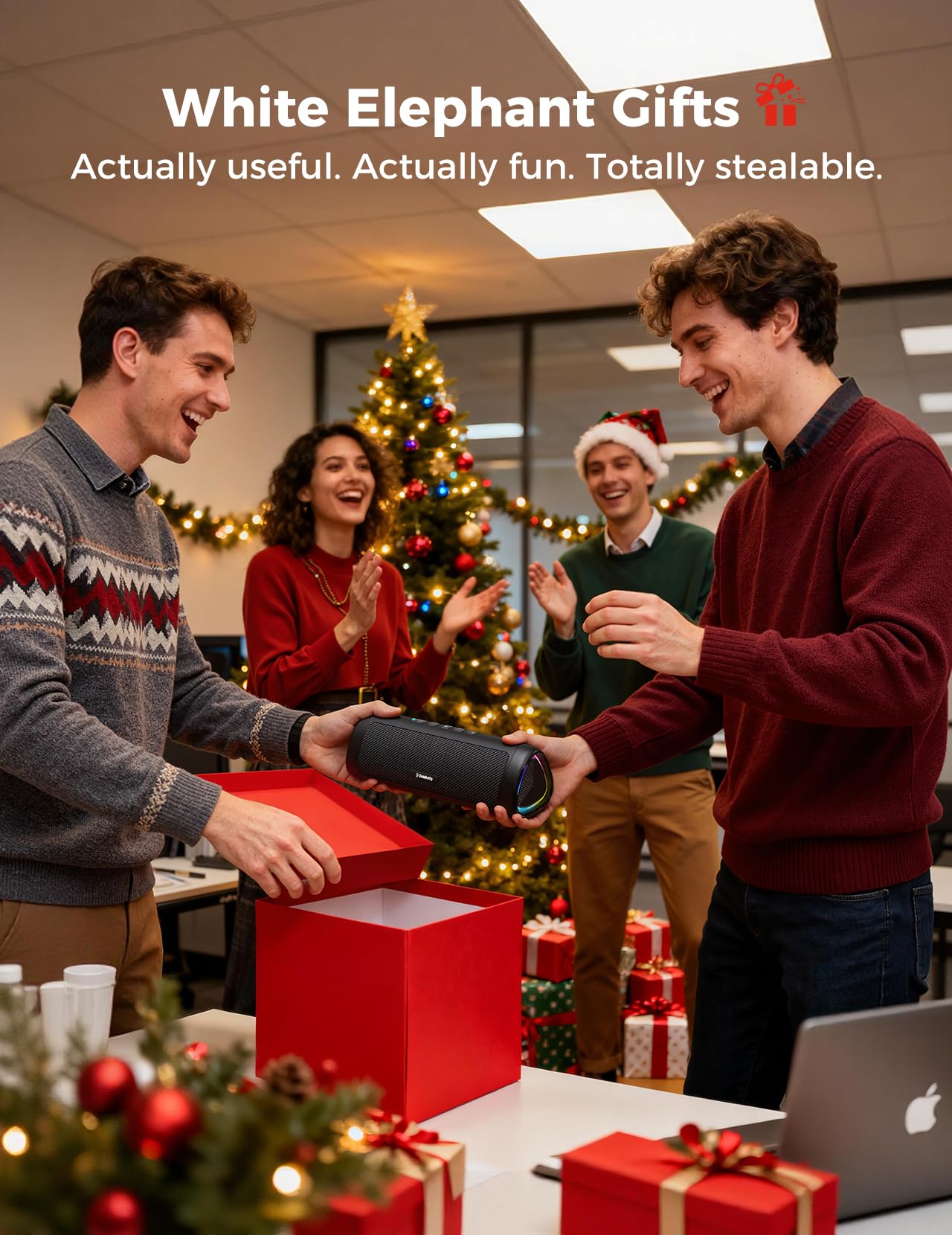 Bluetooth Speaker Gifts for Men: Portable Wireless, IPX5 Waterproof, White Elephant Gifts for Adults, Stocking Stuffers for Teens Boy Girl, Up to 20H Playtime, TWS Pair, for Home/Party/Outdoor (Black)