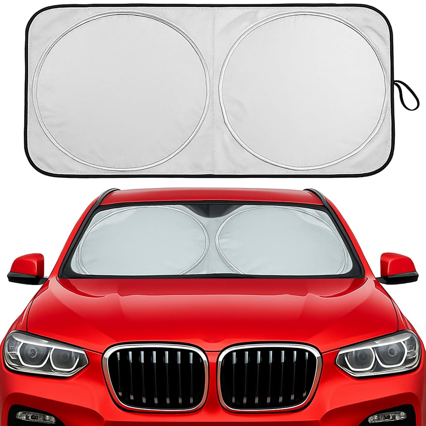 Car Windshield Sun Shade - Foldable Reflective Sun Visor for Cars, SUVs, Trucks, and Vehicles | Heat Blocking Sunshade to Keep Interior Cool | Summer Automotive Accessories