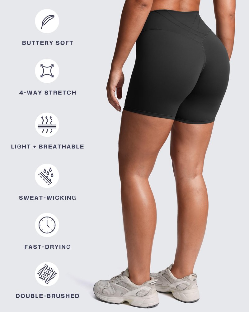 Aoxjox Women's Workout Velura Biker Shorts High Waisted Hidden Scrunch PlushFlex™ Athletic Yoga Short 6" (Black, Small)