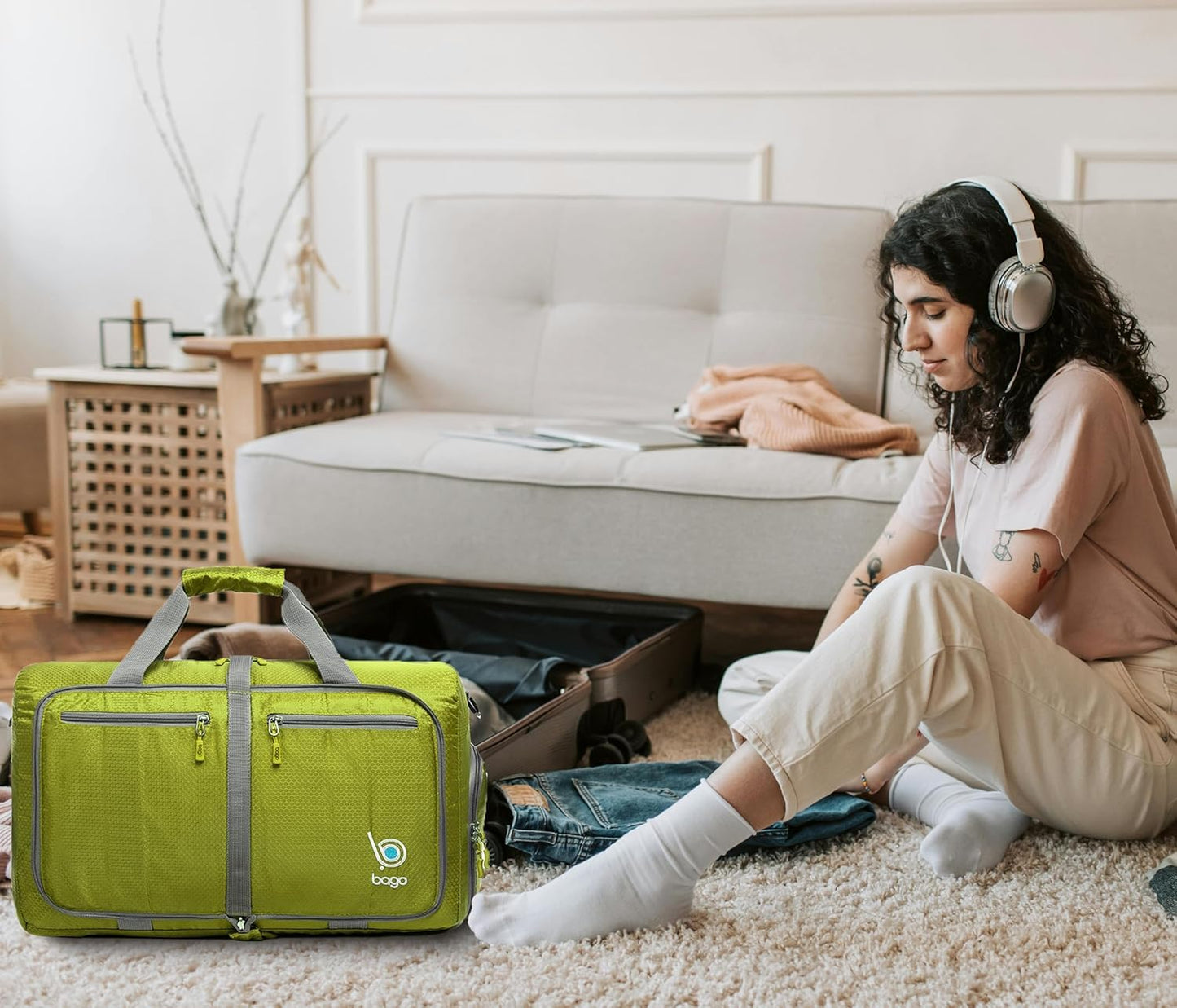 bago Holdall Bags for Men & Women - 60L Spacious Holdall Bag with Shoe Compartment - Save Time & Travel The World in Style & Convenience - Durable, Lightweight & Foldable Duffle Bag (Green)