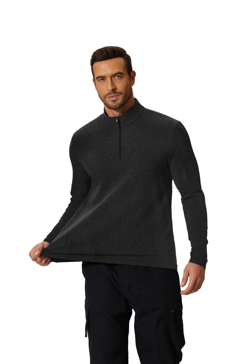 COOFANDY Men's Quarter Zip Pullover Mock Neck Long Sleeve Golf Shirts Performance Athletic Casual Workout Black