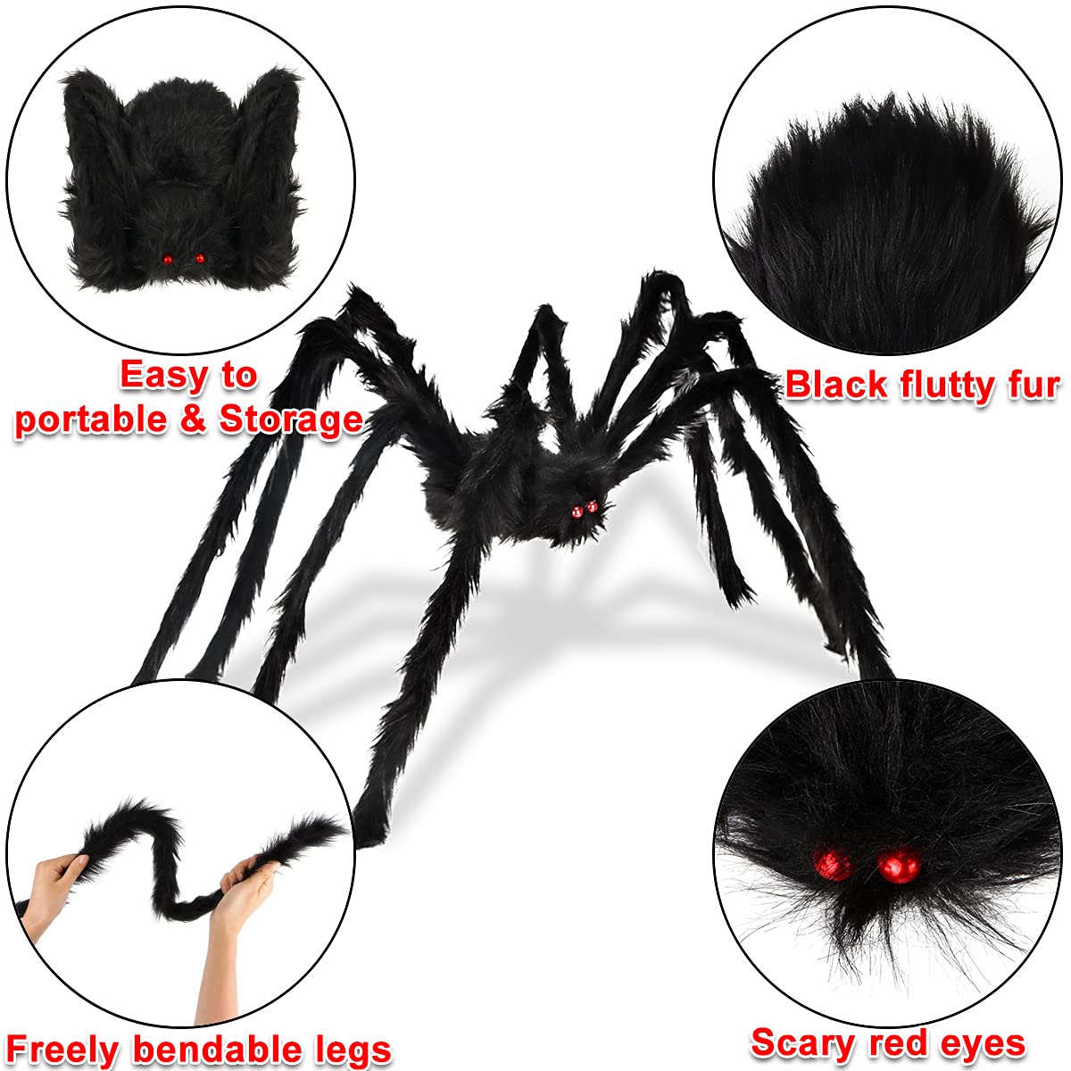 Aiduy Outdoor Halloween Decorations Scary Giant Spider Fake Large Spider Hairy Spider Props for Halloween Yard Decorations Party Decor, Black (1 Pack)