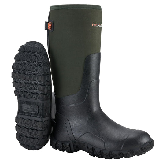 HISEA Upgraded Rain Boots for Men, Waterproof Insulated Rubber Neoprene Boots with Steel Shank, Durable Anti-Slip Outdoor Work Boots for Hunting Gardening Farming Fishing Mud Working, Adjustable Calf,