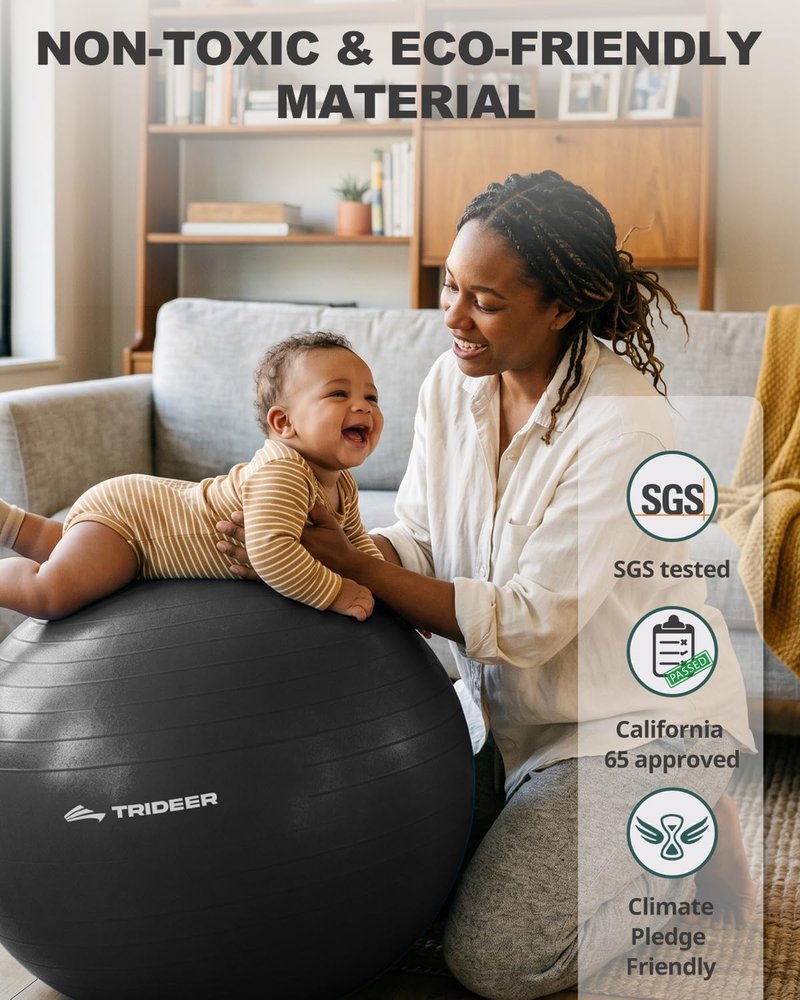 Trideer Yoga Ball for Exercise, Pregnancy & Birthing, 5 Sizes Exercise Ball for Physical Therapy, Stability, Fitness, Quick Pump Included