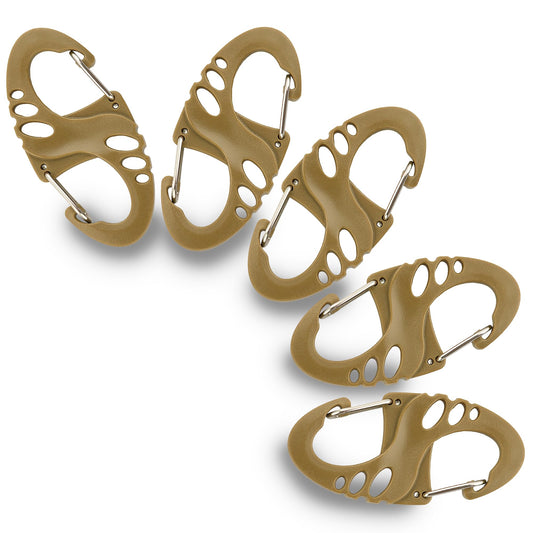 Carabiner Clip - Double Spring snap Hook- 5 Pack S-Biners - Locking Key Ring - Coyote Mini Carabiners