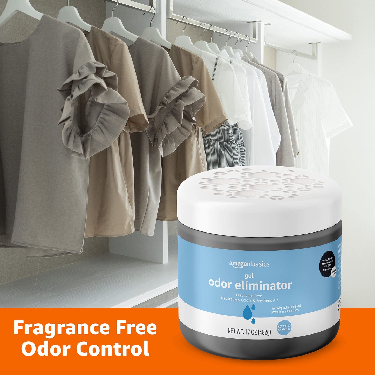 Amazon Basics Gel Odor Eliminator, Activated Charcoal, Fragrance Free, 17 Oz, Pack of 1