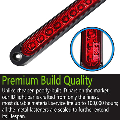 2 Pack 10" 15 LED Trailer Identification Light 9 to 30-volt, LED Stop Turn Tail Light Assembly Third Brake Bar Strip Truck Rear Marker Light IP67 Waterproof for Heavy Duty Marine Boats Trucks Pickups