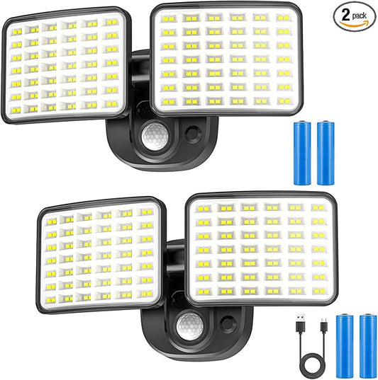 Rechargeable Motion Sensor Light, 2500LM&4000LM Dual Modes Rechargeable Outdoor Lights, USB Charging Outdoor Battery Powered Light, LED Flood Lights Motion Light for Garage, Yard, Garden (2 Packs)