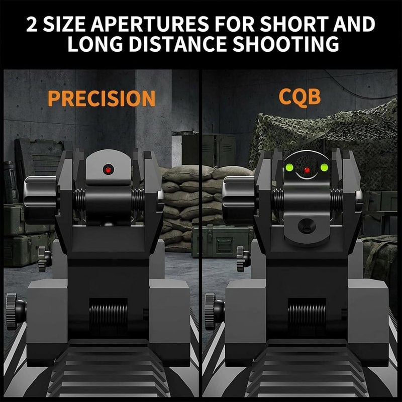 Fiber Optic Flip Up Iron Sight Set for Picatinny Rail - Low Profile Front & Rear Backup Sights with Red/Green Dots