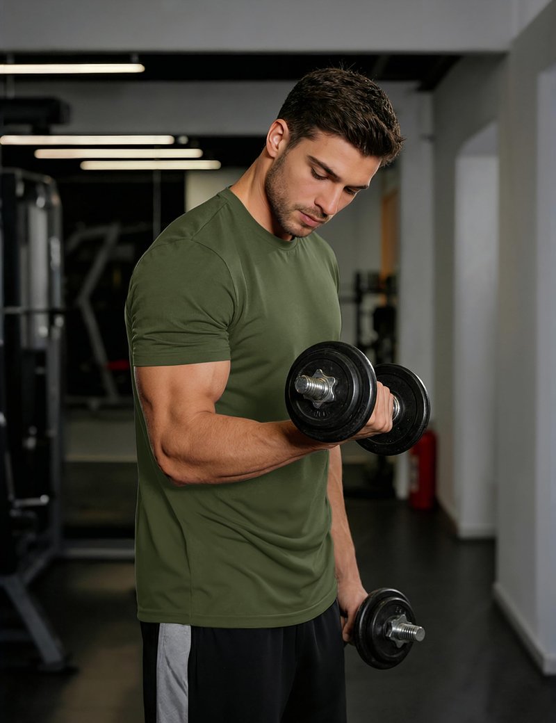 MAGCOMSEN Workout Shirts for Men Quick Dry Short Sleeve Shirt Running Athletic Gym Tee Lightweight Performance Crew Neck Top Army Green L
