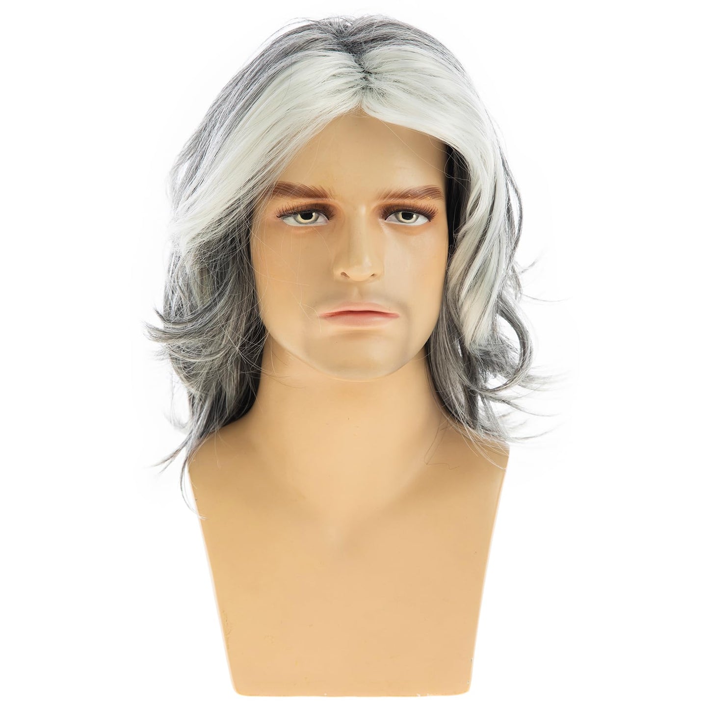 Baruisi Mens Wig Grey Long Straight Synthetic Heat Resistant Costume Cosplay Hair Wig