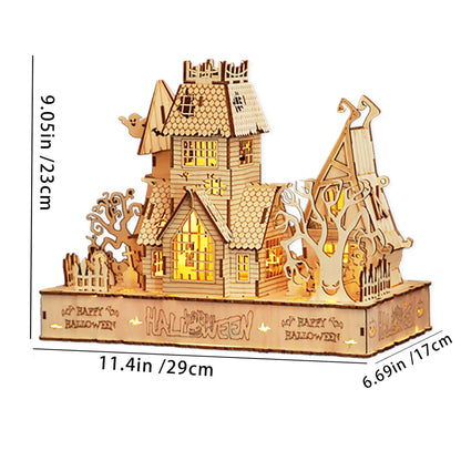 3D Wooden Halloween Haunted House Puzzles, Wood Creative Glow in The Dark Haunted House Puzzle, Assembly Model Building Kits to Build for Adults & Kids, Halloween Decor Model Kits
