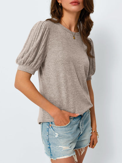 AUTOMET Womens Summer Tops Dressy Casual Blouses Business Short Sleeve Shirt 2025 Cute Trendy Sweater Khaki M