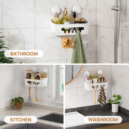 LEVERLOC Shower Caddy Suction Bathroom Storage Shelf Suction Shower Caddy Storage No Drilling Shampoo Holder Removable Powerful Bathroom for Shampoo Toiletries Kitchen Accessories，White