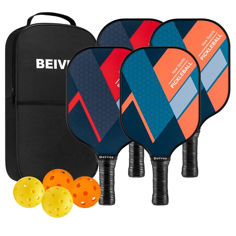 BEIVES Pickleball Paddles, USAPA Fiberglass Pickleball Paddles Set of 4, Pickleball Set with 4 Pickleball Rackets, Including 4 Pickleballs & 1 Carry Bag, Pickle Ball Paddles Set for Men, Women