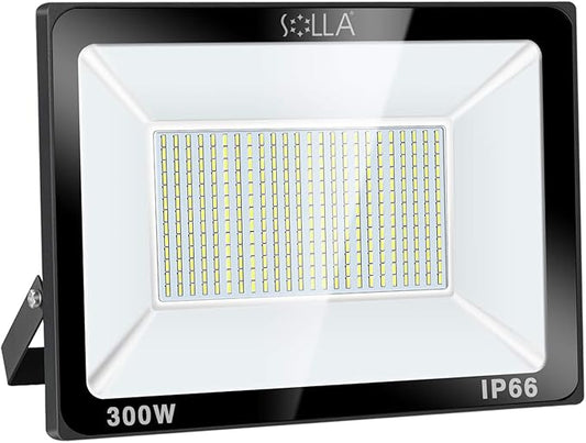 SOLLA 300W LED Flood Light Outdoor, 1600W Equivalent, 24000LM Super Bright Arena Lights, IP66 Waterproof, 6000K Daylight White, LED Commercial Lights for Sports Fields and Counts
