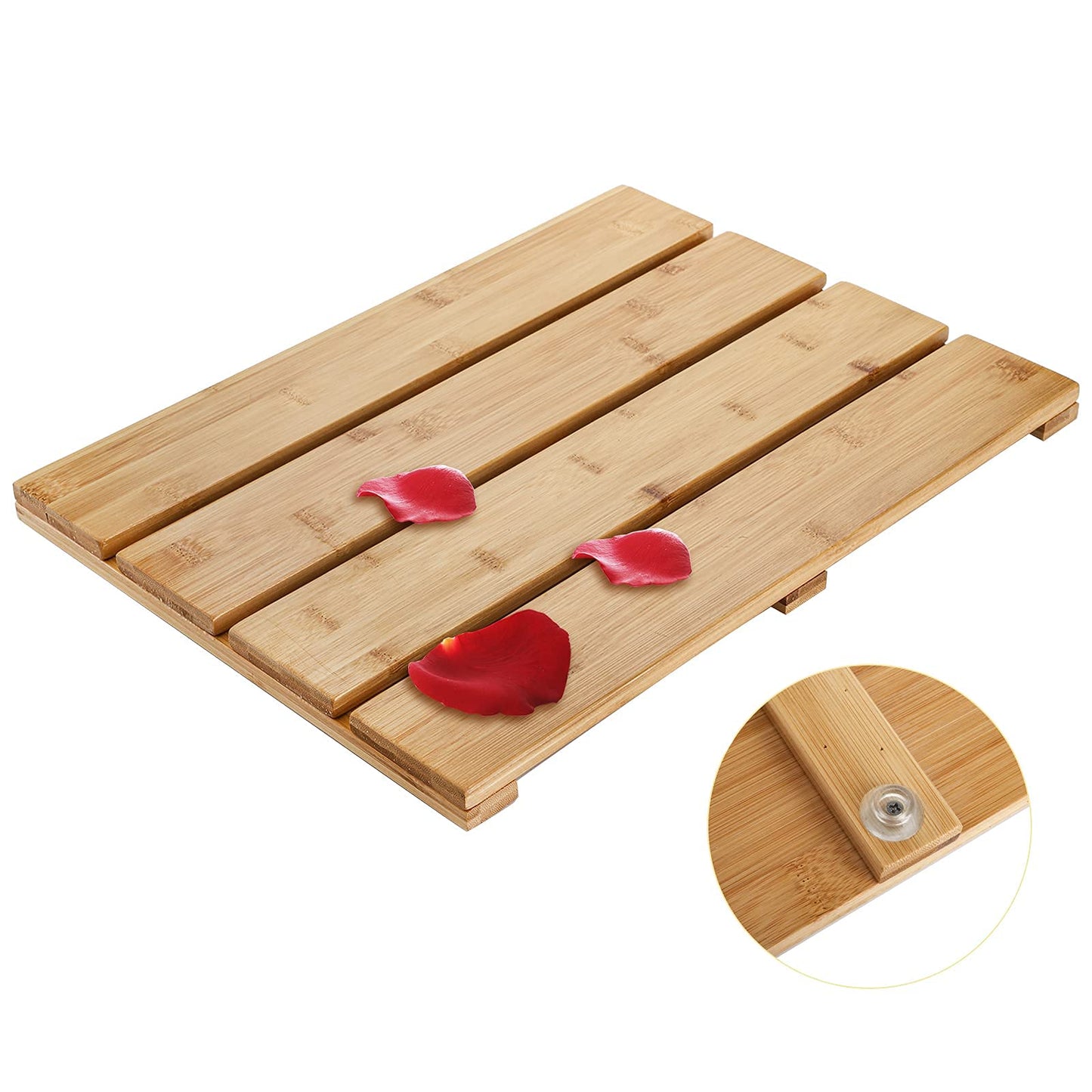 Yarlung Bamboo Bath Mat Wooden Shower Mat, 17.5 x 13 Inches Bathroom Non-Slip Bathtub Mat Waterproof Floor Mat Doormat for Spa Relaxation, Indoor or Outdoor