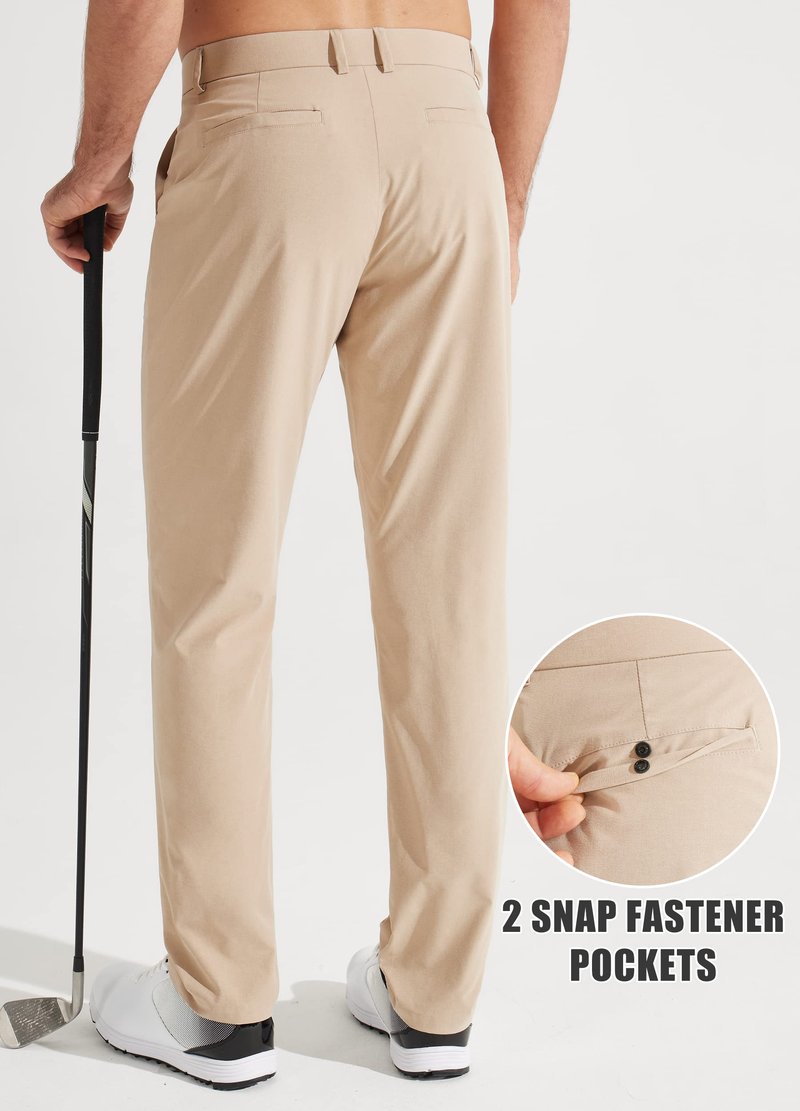 Libin Mens Golf Pants Classic Fit Stretch Work Dress Pants 32" Quick Dry Lightweight Business Casual Trousers Comfort Water Resistant, Khaki, 46W x 32L