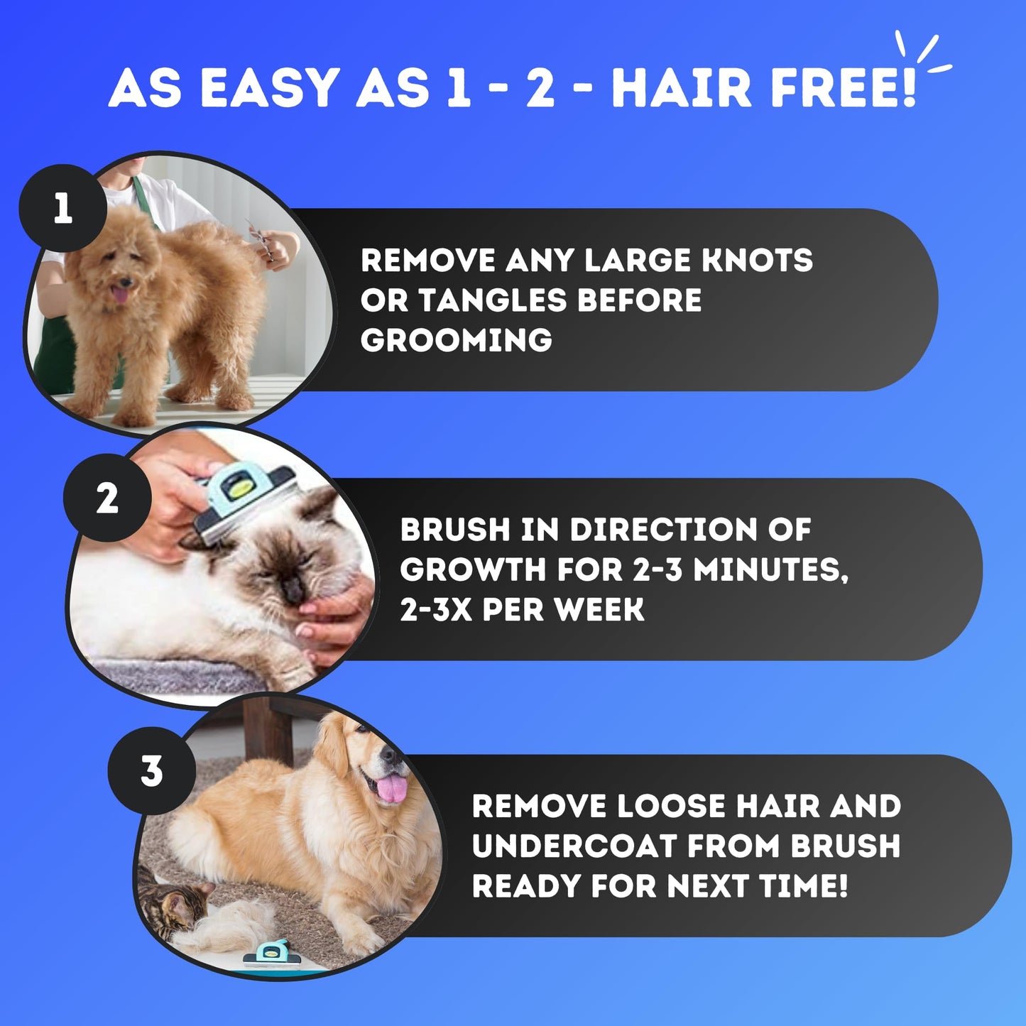 Deshedding Tool & Pet Grooming Brush for Small, Medium & Large Dogs, Cats & Horses, With Short to Long Hair. Dramatically Reduces Shedding In Under 10 Minutes