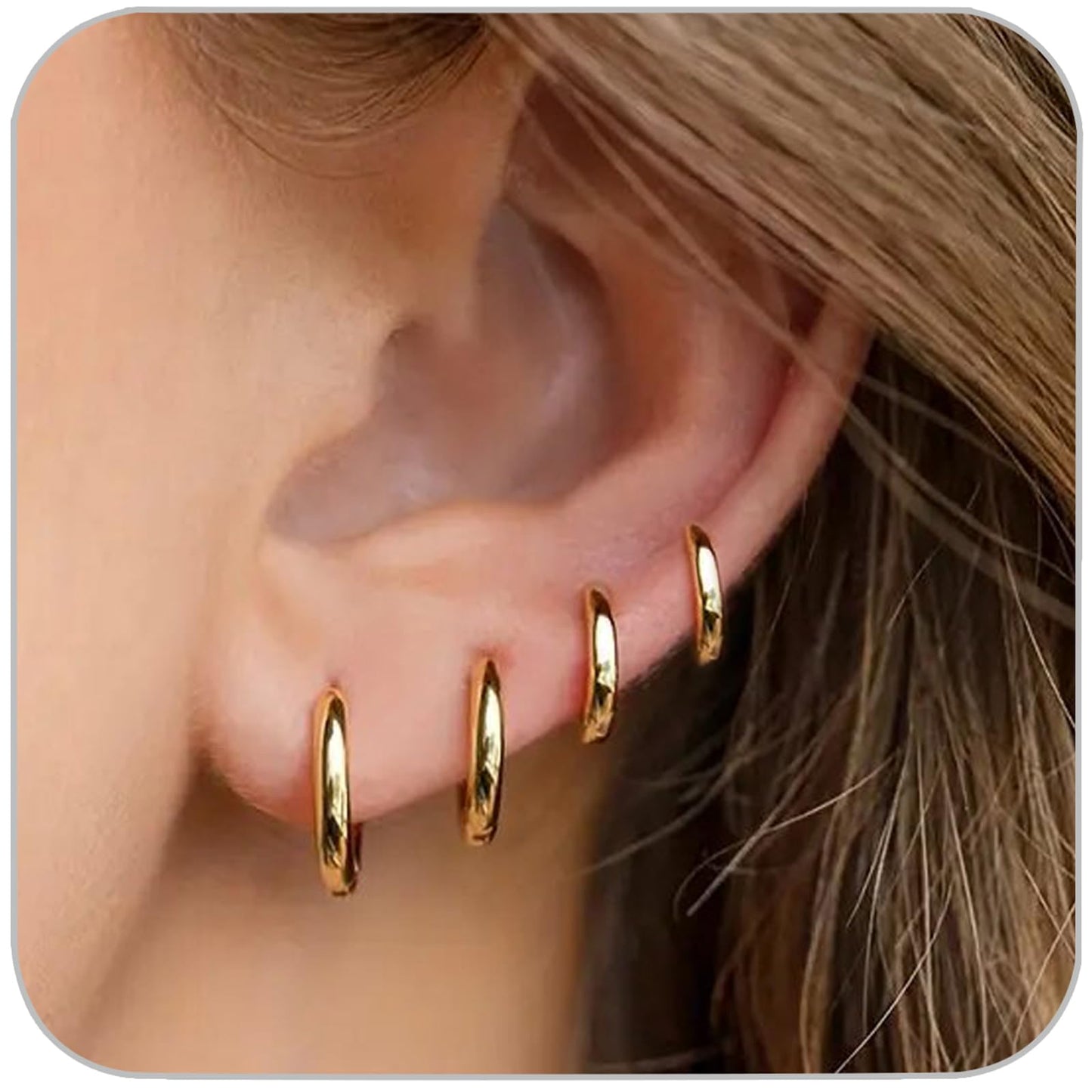 4 Pairs Small Gold Hoop Earrings Set for Women, 14k Gold Plated Cartilage Hoop Earring Hypoallergenic Small Hoop Earrings for 2nd 3rd Hole Huggie Hoop Earrings for Women Men Gifts (Gold-1.6mm)