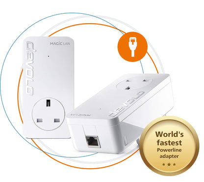 devolo Magic 2-2400 Lan Powerline Starter Kit: Powerline Kit (Up To 2400 Mbps For Your Powerline Home Network, 1x GB Lan Port, Ideal For Online Gaming, 4k/8k Uhd Streaming, Stable Home Working)