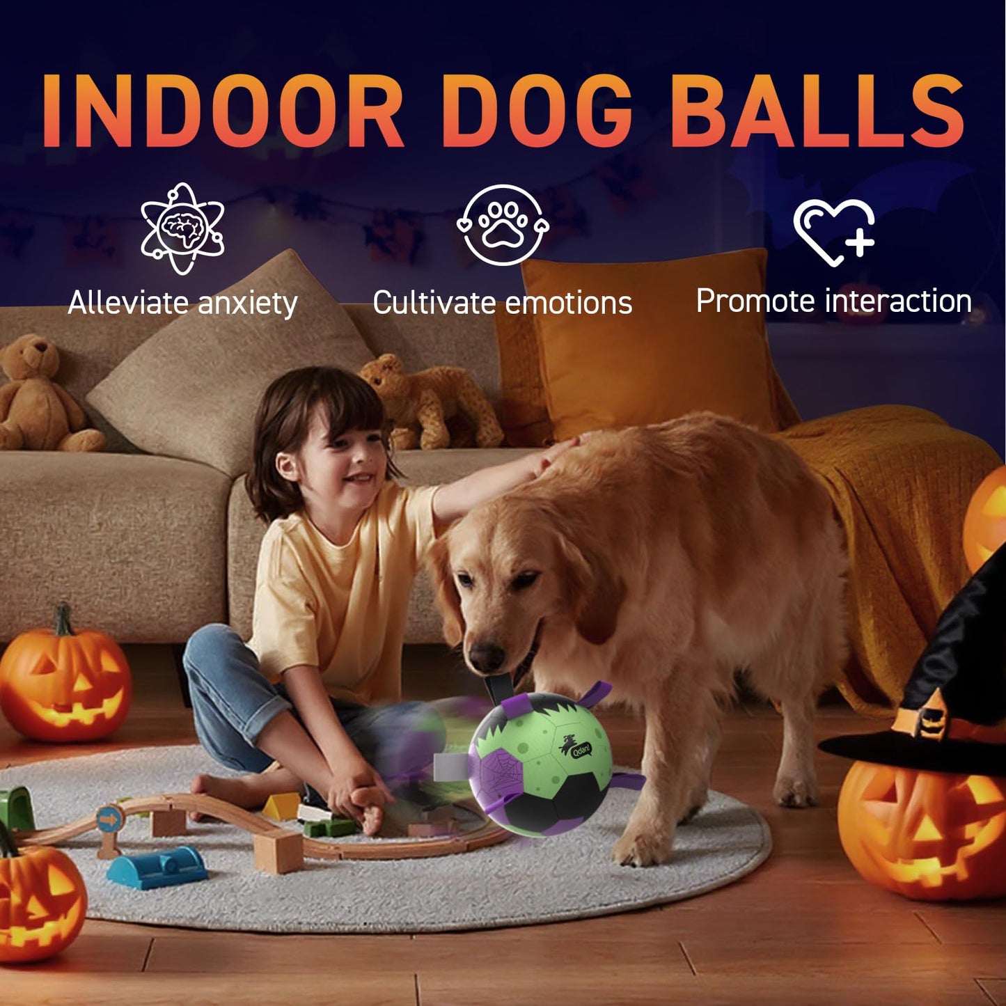 QDAN Halloween Dog Toys Soccer Ball: Premium Dog Soccer Balls with Straps- Outdoor Herding Balls Toys for Small Medium Dogs- Puppy Pet Birthday Gifts- 6 Inch Purple Green