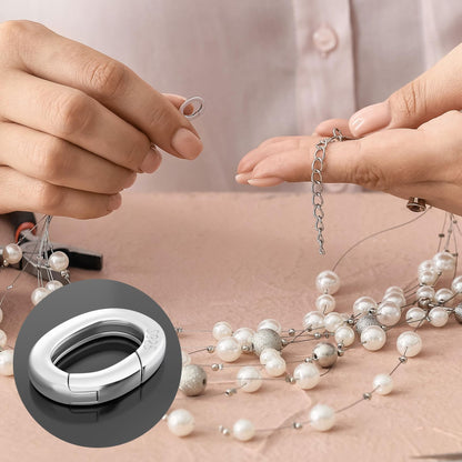 HINZIC 925 Sterling Silver Oval Necklace Shortener Clasp Hypoallergenic Tiny Carabiner Snap Clip Valentines Wedding Bracelet Ring Connector Lock for Women Jewelry Making